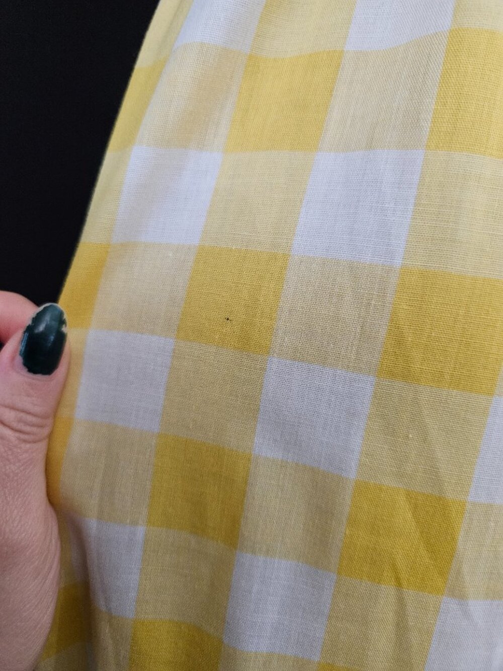 60s/70s Yellow Gingham Ruffled Trim Maxi Dress - Picture 8 of 15